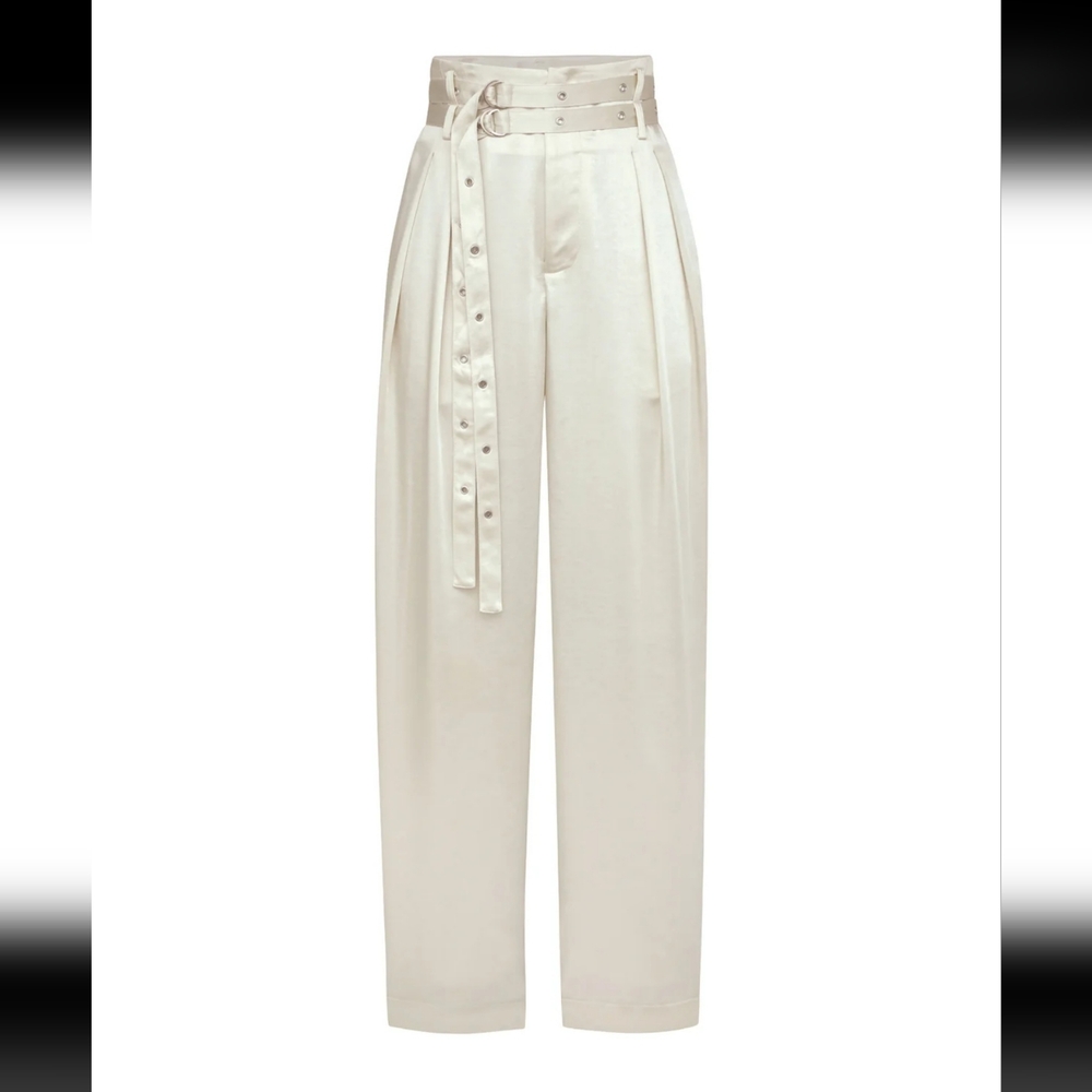 NWT Noli Kora Double Belted Satin Pant in Pearl